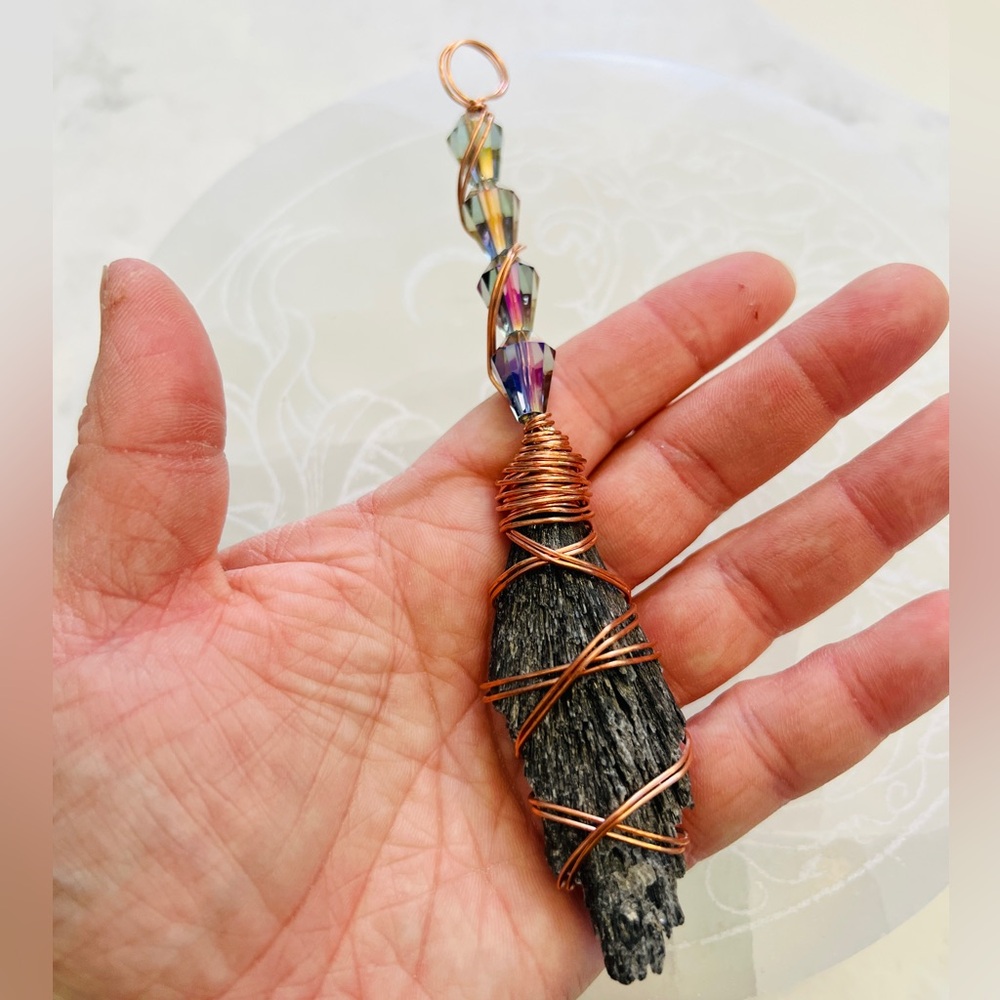 Kyanite Crystal Broom, Handmade by Wandering Bunny LLC